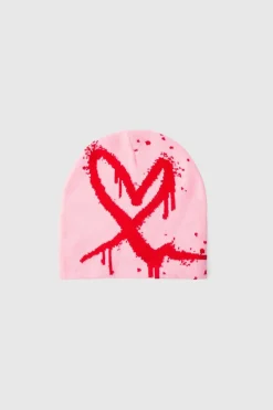 Outlet boohooMAN Spray Heart Graphic Beanie pink