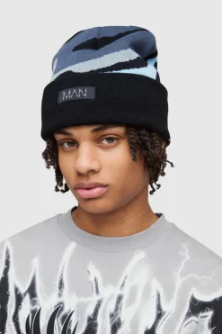 Cheap boohooMAN Spray Paint Effect Graphic Beanie black