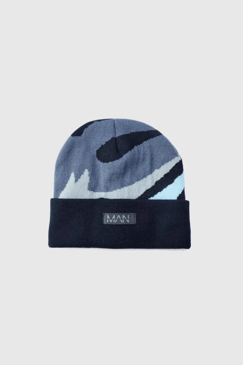 Cheap boohooMAN Spray Paint Effect Graphic Beanie black