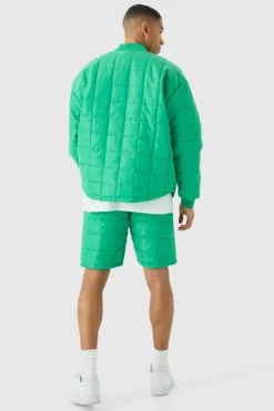 Online boohoo Square Quilted Oversized Pocket Bomber Set teal