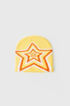 Sale boohooMAN Star Graphic Beanie in yellow