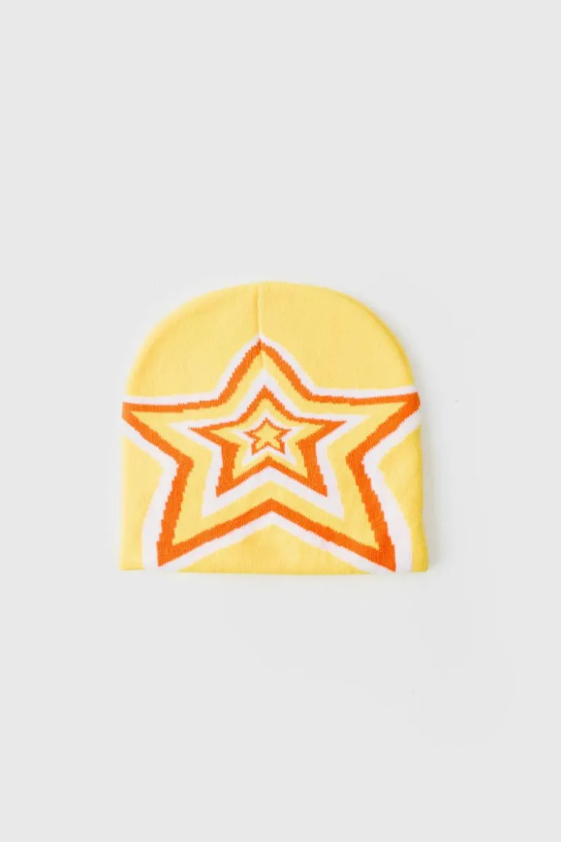 Sale boohooMAN Star Graphic Beanie in yellow