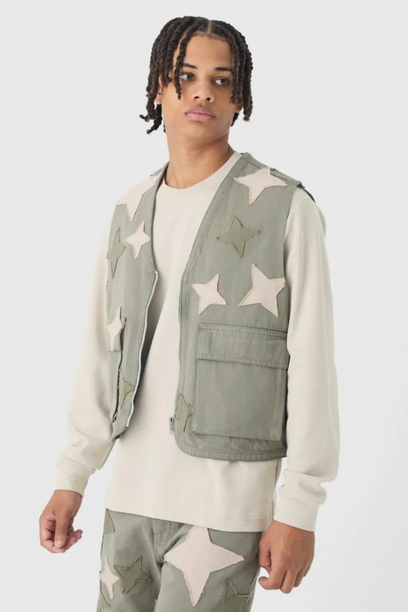 Discount boohoo Star Patchwork Applique Set khaki