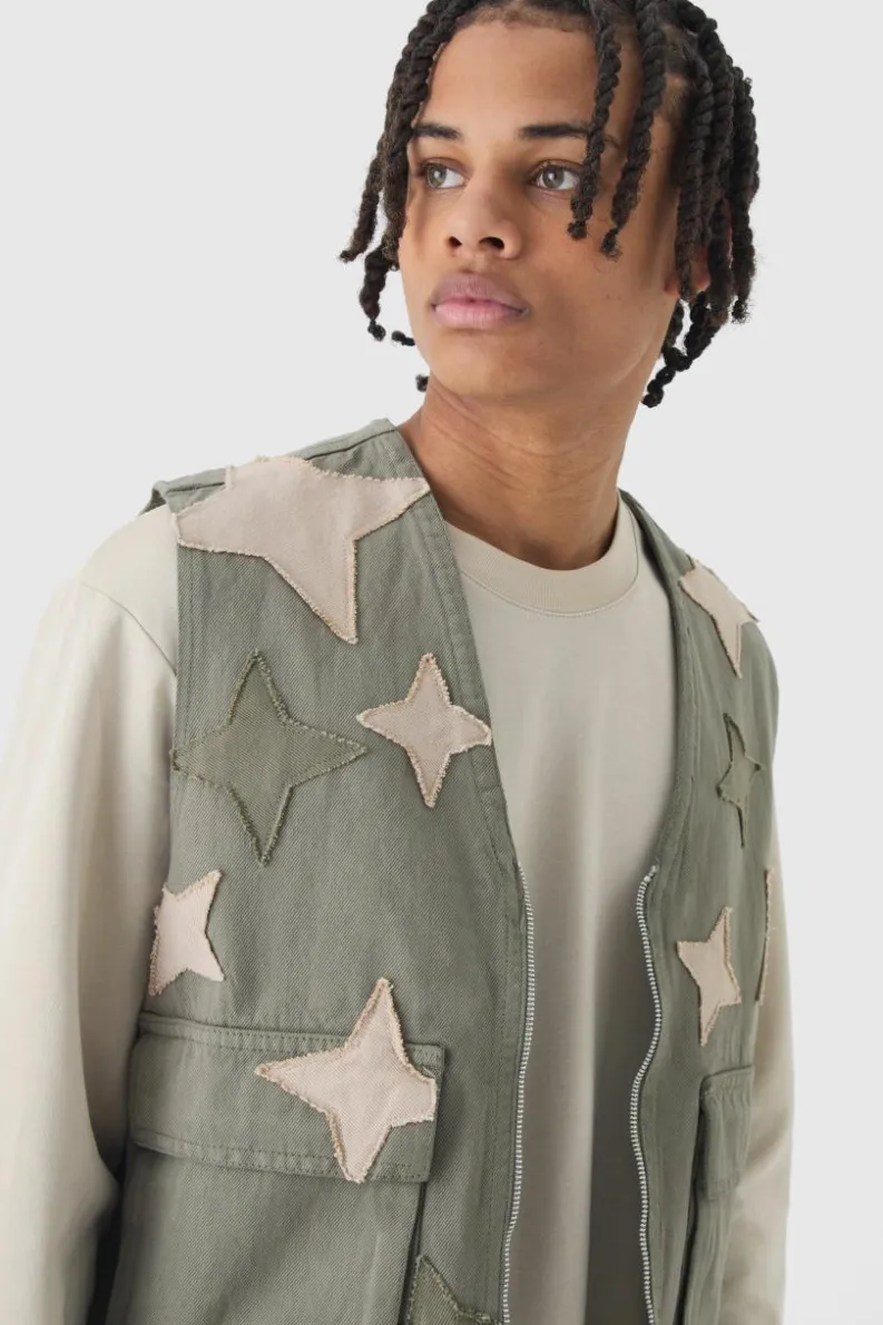 Discount boohoo Star Patchwork Applique Set khaki