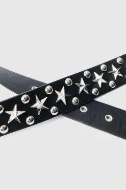 Discount boohooMAN Star Studded Silver Buckle Belt black