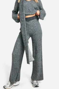 Best boohoo Stitch Detail V Neck Oversized Knitted Jumper And Scarf And Wide Leg Trouser grey