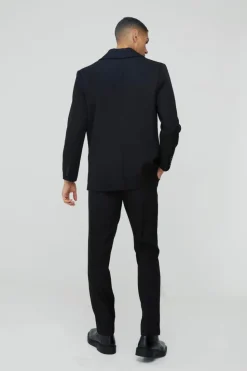 New boohoo Straight Fit Cross Applique Blazer & Trouser Suit black
