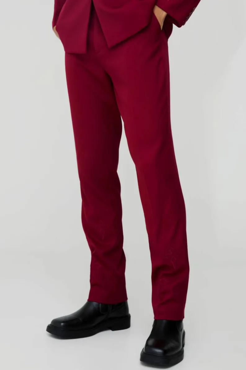 New boohoo Straight Fit Cross Applique Blazer & Trouser Suit burgundy