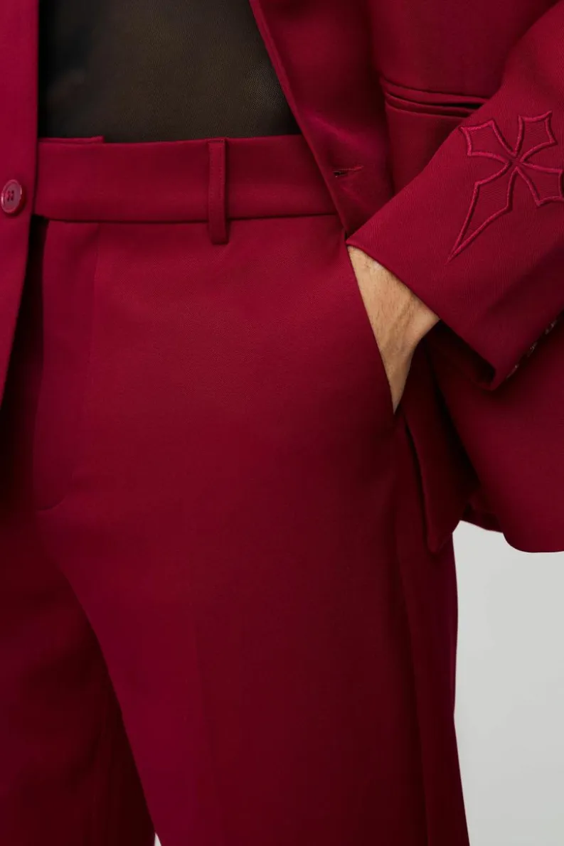 New boohoo Straight Fit Cross Applique Blazer & Trouser Suit burgundy