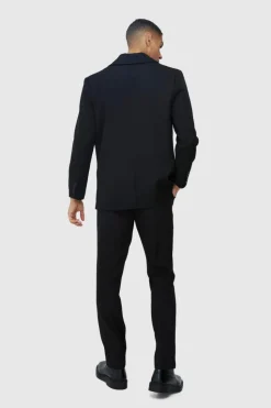 Shop boohooMAN Straight Fit Cross Applique Blazer black