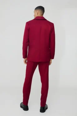 Cheap boohooMAN Straight Fit Cross Applique Blazer burgundy
