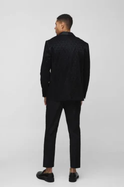Best Sale boohooMAN Straight Fit Floral Velour Blazer black