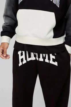 Outlet boohooMAN Straight Fit Homme Print Split Hem Jogger black