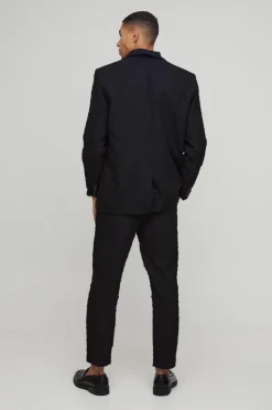 Outlet boohoo Straight Fit Jacquard Suit black