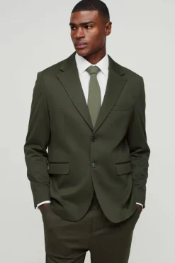 Flash Sale boohoo Straight Fit Jersey Blazer & Trouser Suit olive