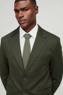 Flash Sale boohoo Straight Fit Jersey Blazer & Trouser Suit olive