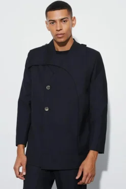 Hot boohooMAN Straight Fit Overlay Detail Blazer black