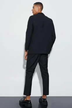 Hot boohooMAN Straight Fit Overlay Detail Blazer black