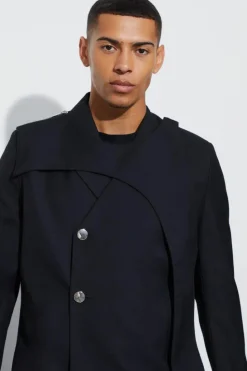 Hot boohooMAN Straight Fit Overlay Detail Blazer black