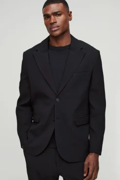 Sale boohooMAN Straight Fit Pleated Blazer black
