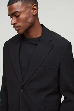 Sale boohooMAN Straight Fit Pleated Blazer black