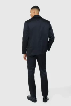 Shop boohoo Straight Fit Satin Blazer & Trouser Suit black