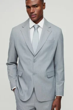 Outlet boohooMAN Straight Fit Stipe Texture Blazer grey