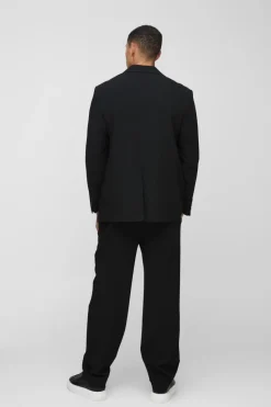 Online boohoo Straight Fit Textured Stretch Blazer & Trouser Suit black