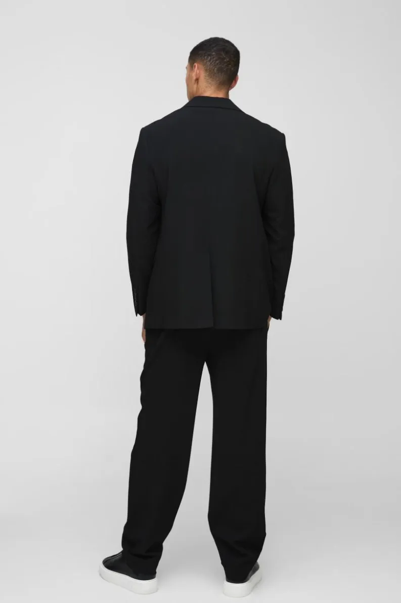 Online boohoo Straight Fit Textured Stretch Blazer & Trouser Suit black