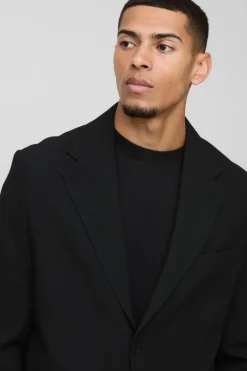 New boohooMAN Straight Fit Textured Stretch Blazer black