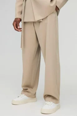 Online boohoo Straight Fit Wrap Front Blazer & Trouser Suit stone