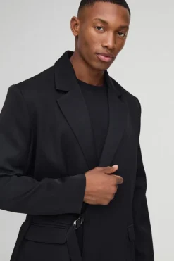 Cheap boohooMAN Straight Fit Wrap Front Blazer black