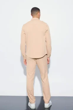 Sale boohooMAN Straight Fixed Waist Tailored Trouser stone