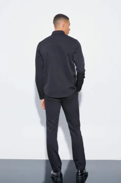 Discount boohooMAN Straight Fixed Waist Tailored Trouser black