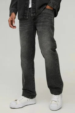 Sale boohooMAN Straight Leg Back Pocket Embroidered Jeans charcoal