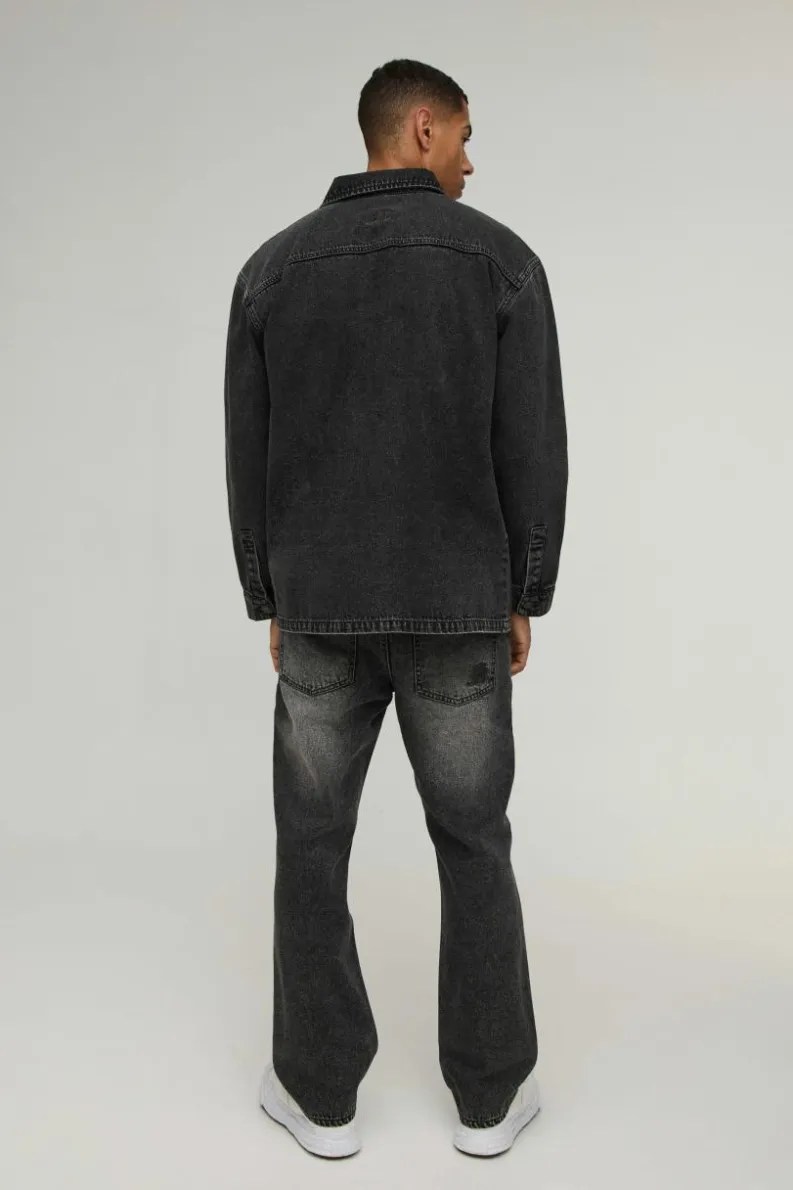 Sale boohooMAN Straight Leg Back Pocket Embroidered Jeans charcoal