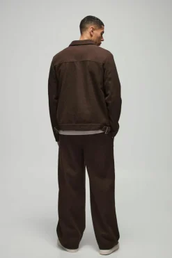 New boohooMAN Straight Leg Boucle Fixed Waist Trouser chocolate