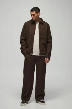 New boohooMAN Straight Leg Boucle Fixed Waist Trouser chocolate