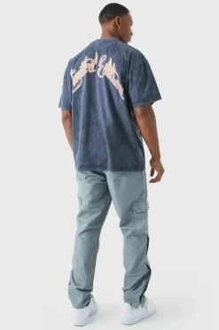 Fashion boohooMAN Straight Leg Cargo Popper Hem Ripstop Branded Trouser slate