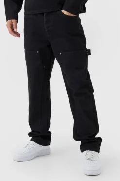 Cheap boohooMAN Straight Leg Carpenter Black Jeans true black