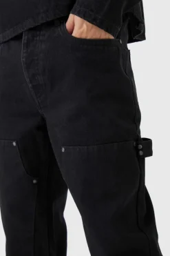 Cheap boohooMAN Straight Leg Carpenter Black Jeans true black