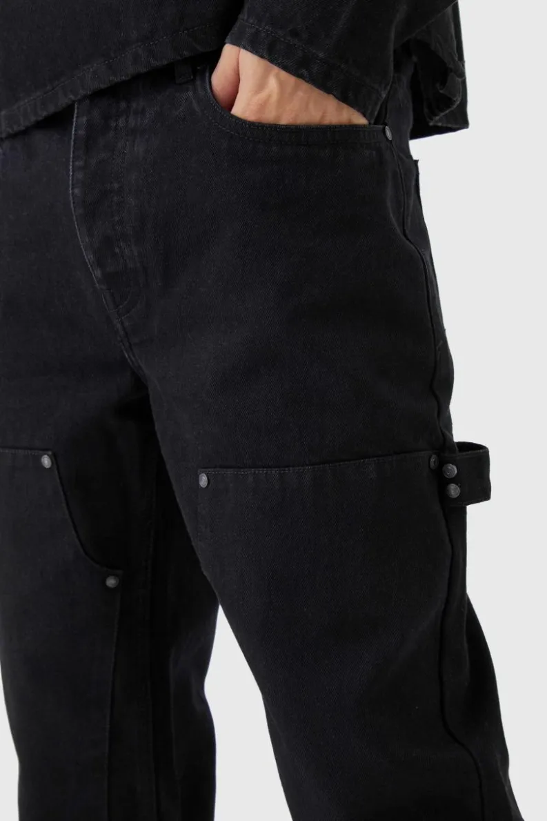 Cheap boohooMAN Straight Leg Carpenter Black Jeans true black