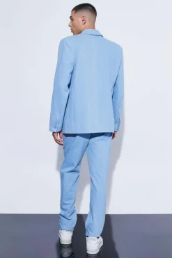 Fashion boohooMAN Straight Leg Denim Suit Trousers antique blue