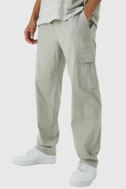 Clearance boohooMAN Straight Leg Elasticated Waist Bengaline Cargo Trouser light grey