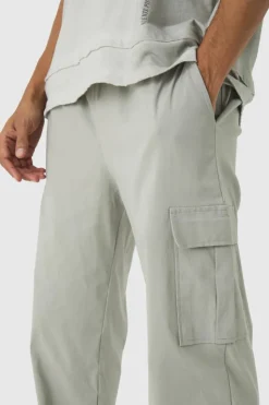 Clearance boohooMAN Straight Leg Elasticated Waist Bengaline Cargo Trouser light grey