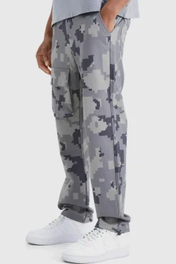 Shop boohooMAN Straight Leg Pixel Camo Cargo Pocket Trouser charcoal