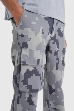 Shop boohooMAN Straight Leg Pixel Camo Cargo Pocket Trouser charcoal