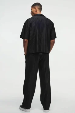 Fashion boohooMAN Straight Leg Pleated Elasticated Waist Trouser black