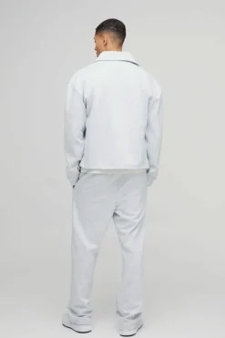Fashion boohooMAN Straight Leg Scuba Pintuck Front Trouser grey marl