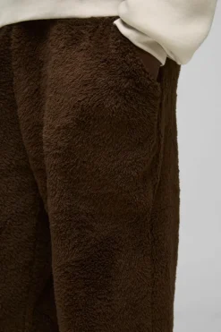 New boohooMAN Straight Leg Teddy Borg Joggers chocolate
